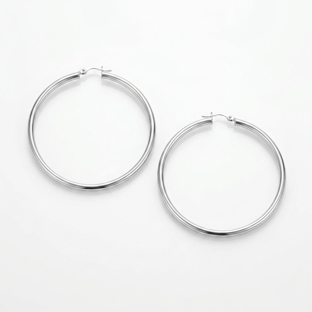 14k White Gold Polished Hoop Earrings (30 mm)