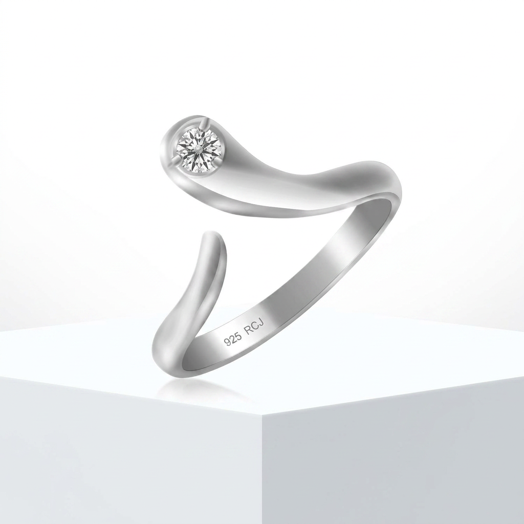 Sterling Silver Rhodium Plated White Cubic Zirconia Accented Shiny Toe Ring