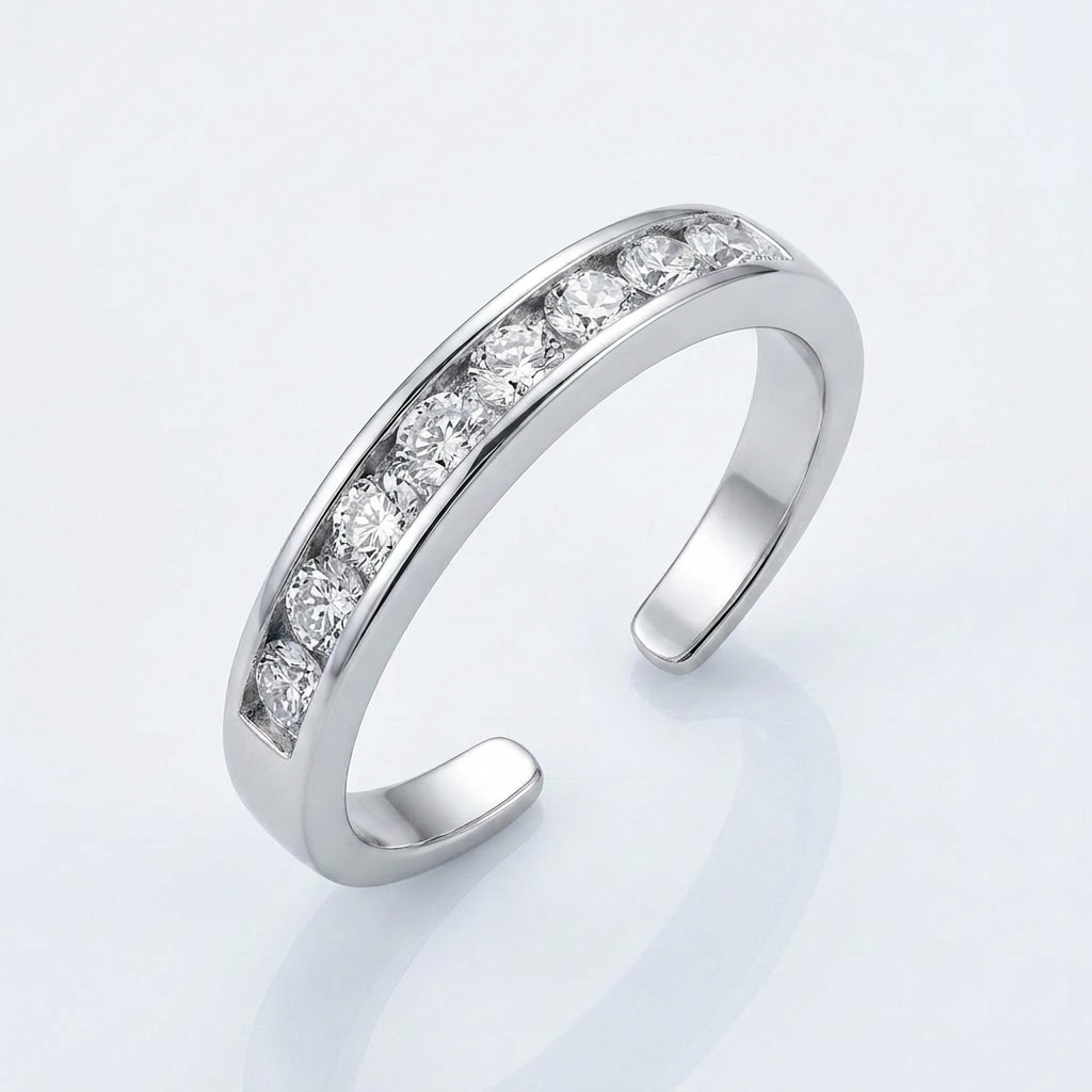 Sterling Silver Rhodium Finished Toe Ring with White Tone Cubic Zirconia Accents