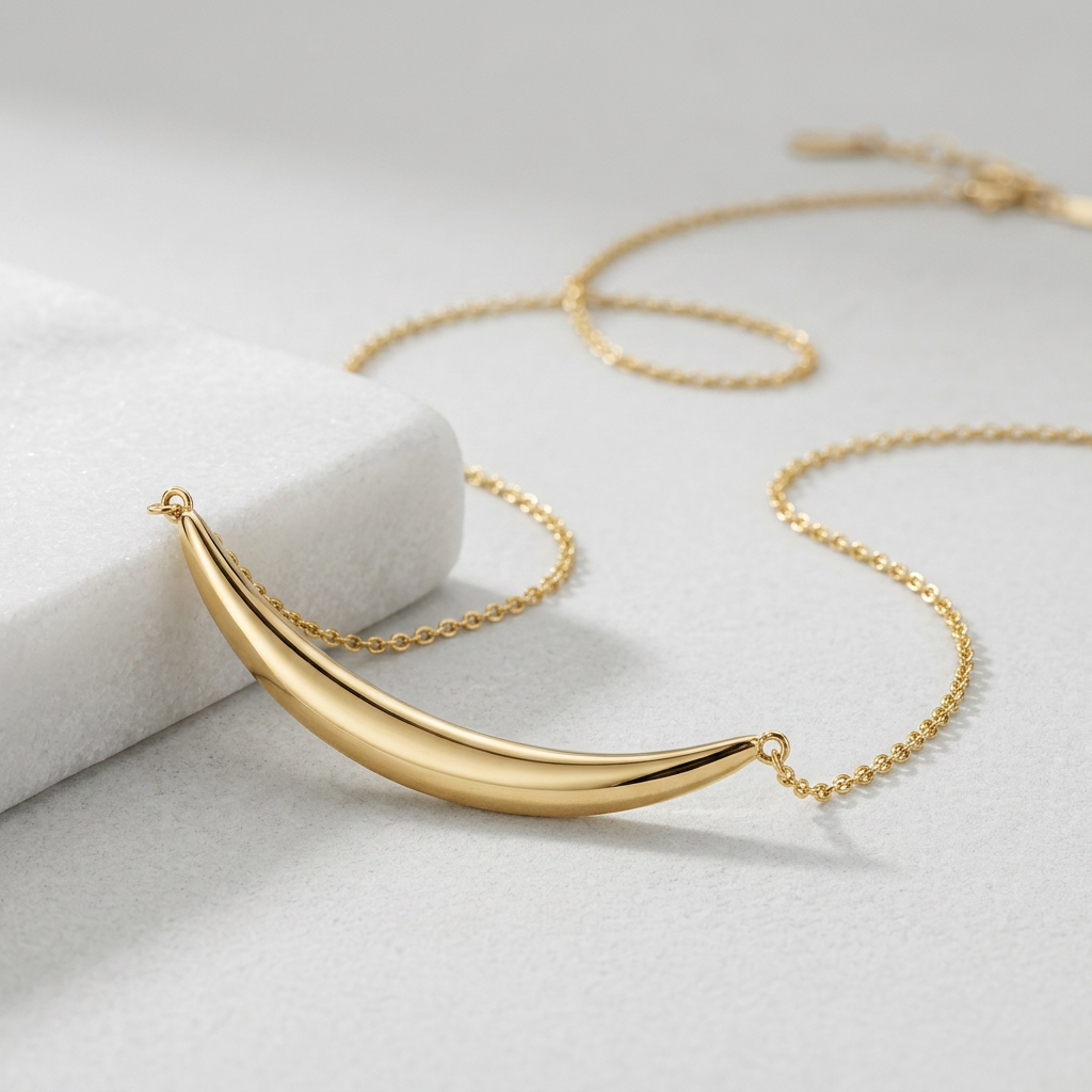 14k Yellow Gold Necklace with Polished Curved Bar Pendant