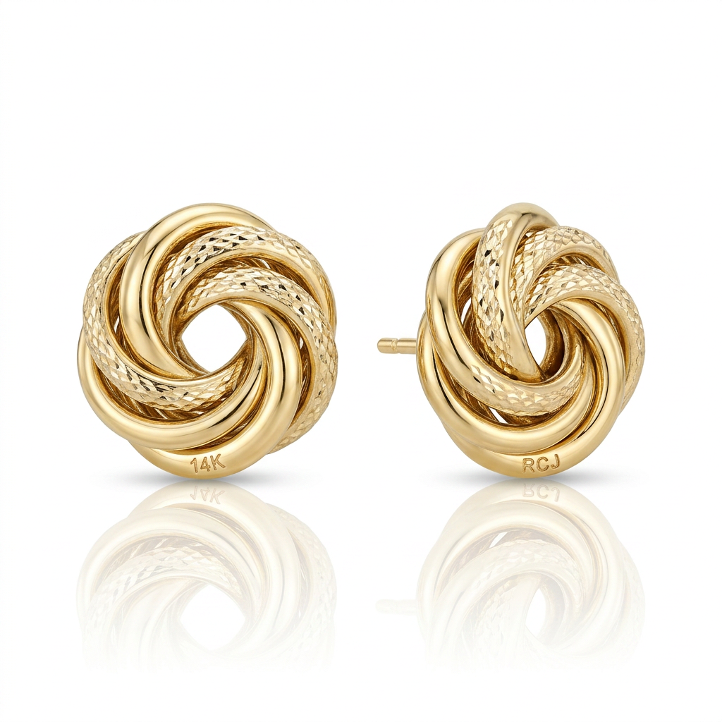 14k Yellow Gold interweaved Love Knot Stud Earrings