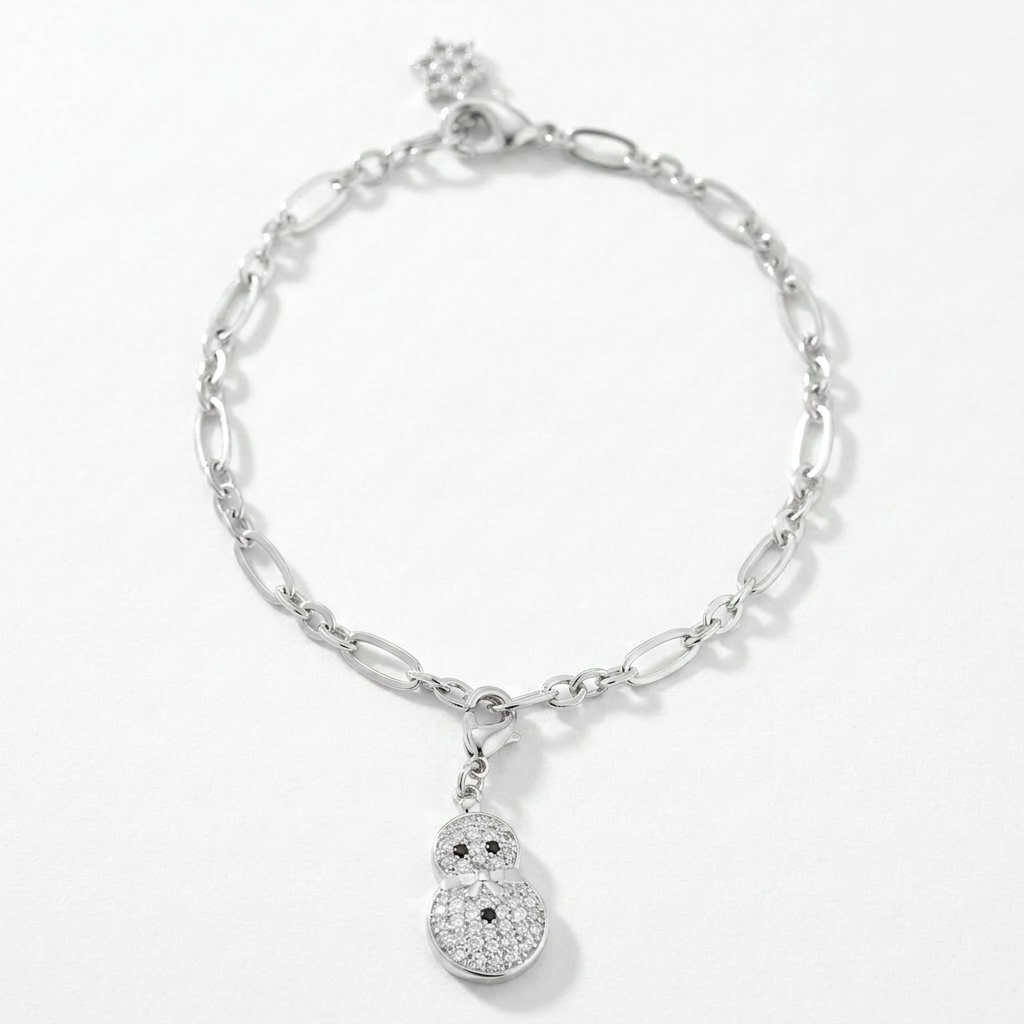 Snowman 0.2ct CZ Holiday Charm Bracelet