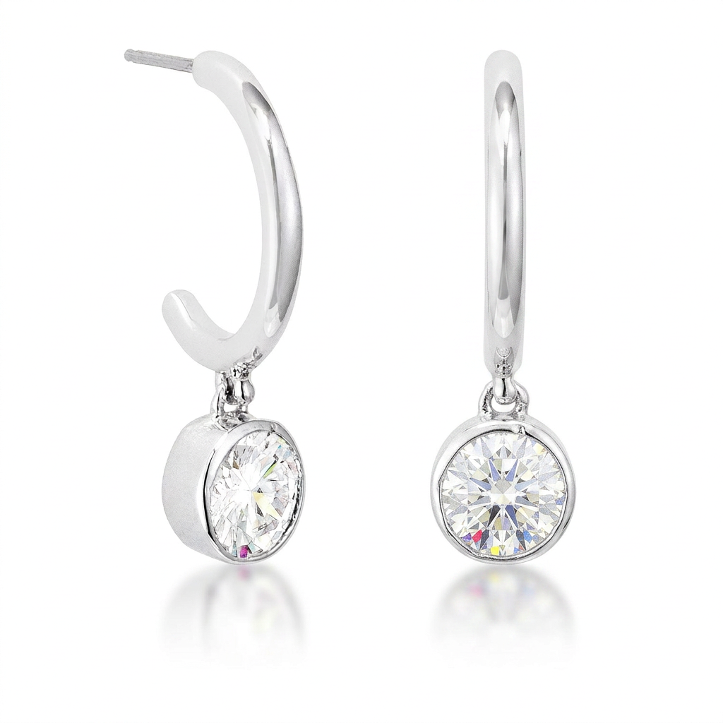 Avera 7mm Cz Plated Drop Hooplet Earrings in Silver