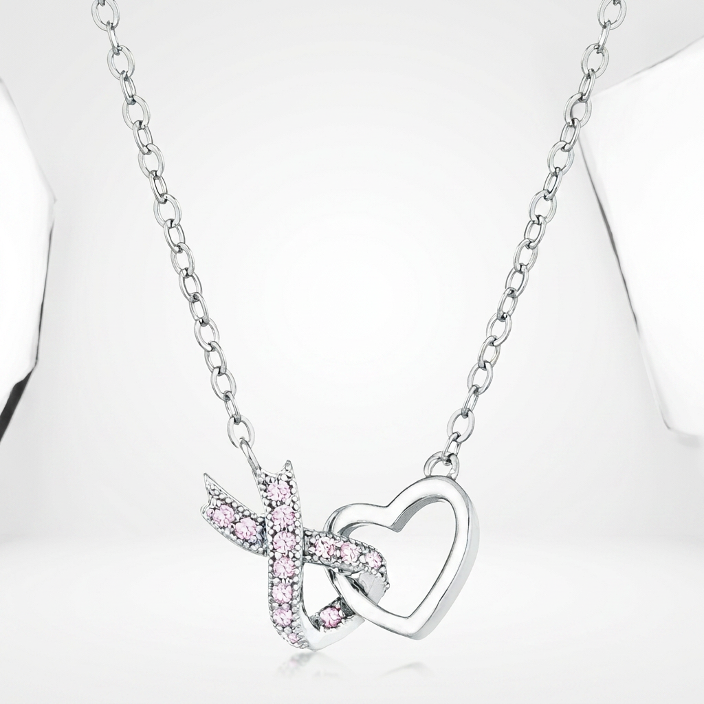 Avera Interlocking Heart Ribbon Pendant Necklace in Silver