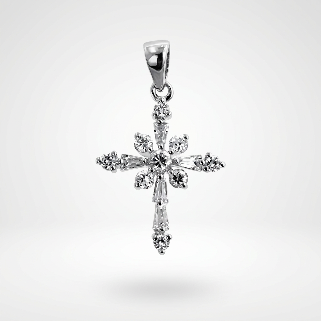 Avera Snowflake Cross Pendant in Sterling Silver