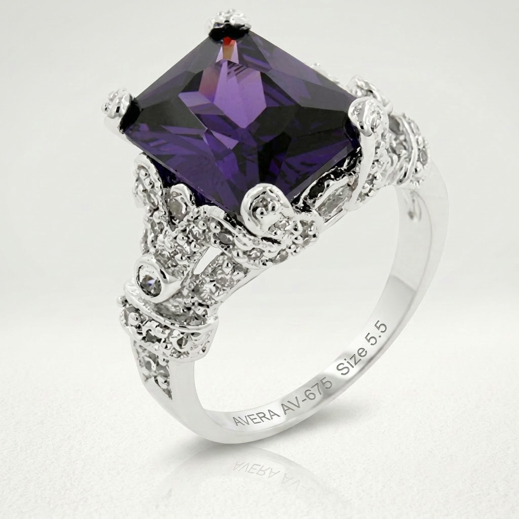 Avera Amethyst Princess Cut Statement Ring Size 5