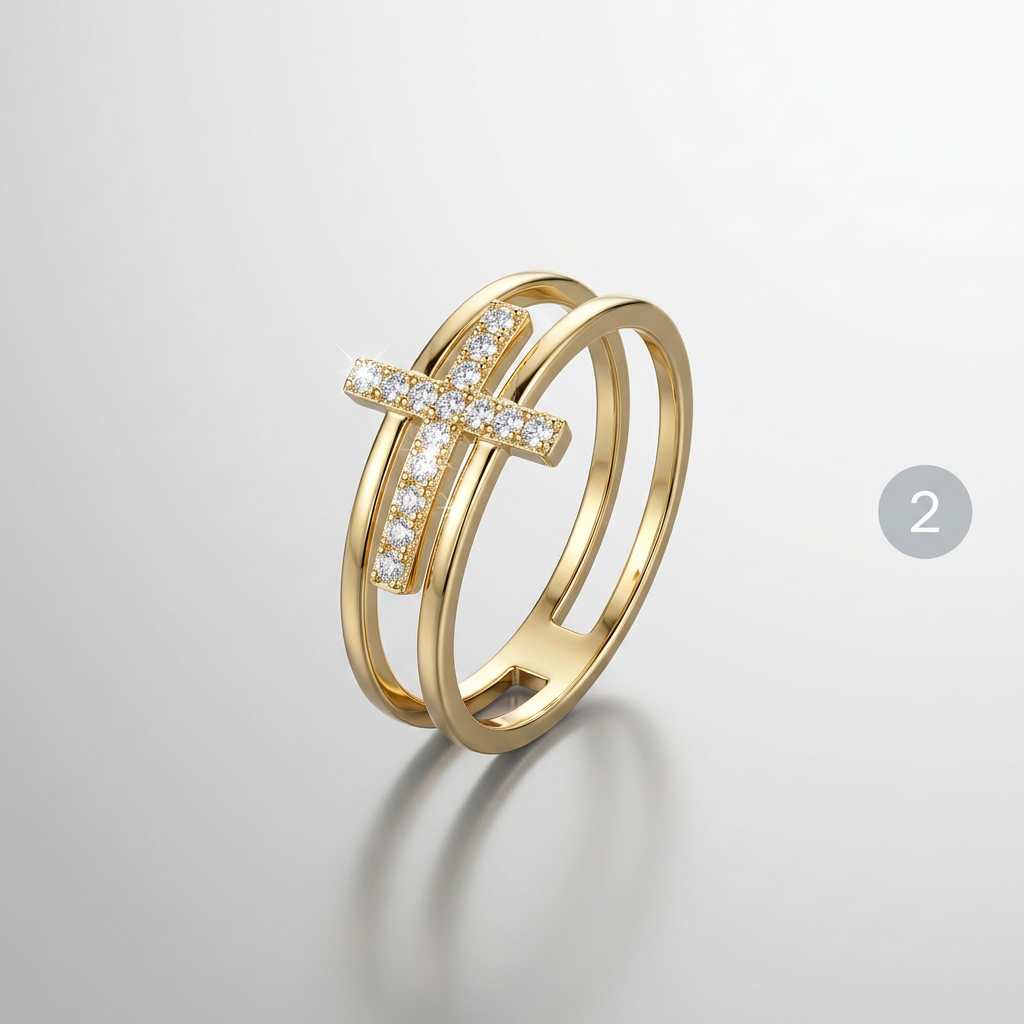 Avera Francis 0.08ct CZ Contemporary Cross Ring in Gold