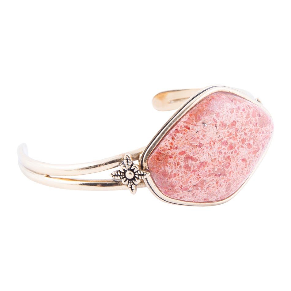 Lucent Orange Sponge Coral Cuff Golden Bracelet
