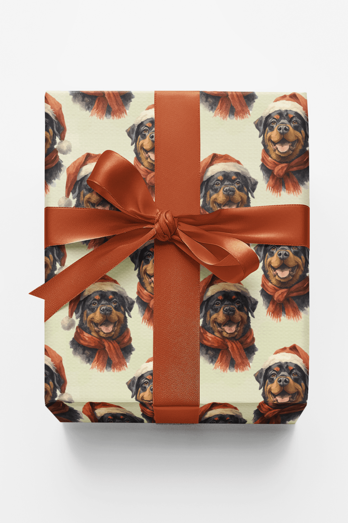 Rottweiler in Red Wrapping Paper