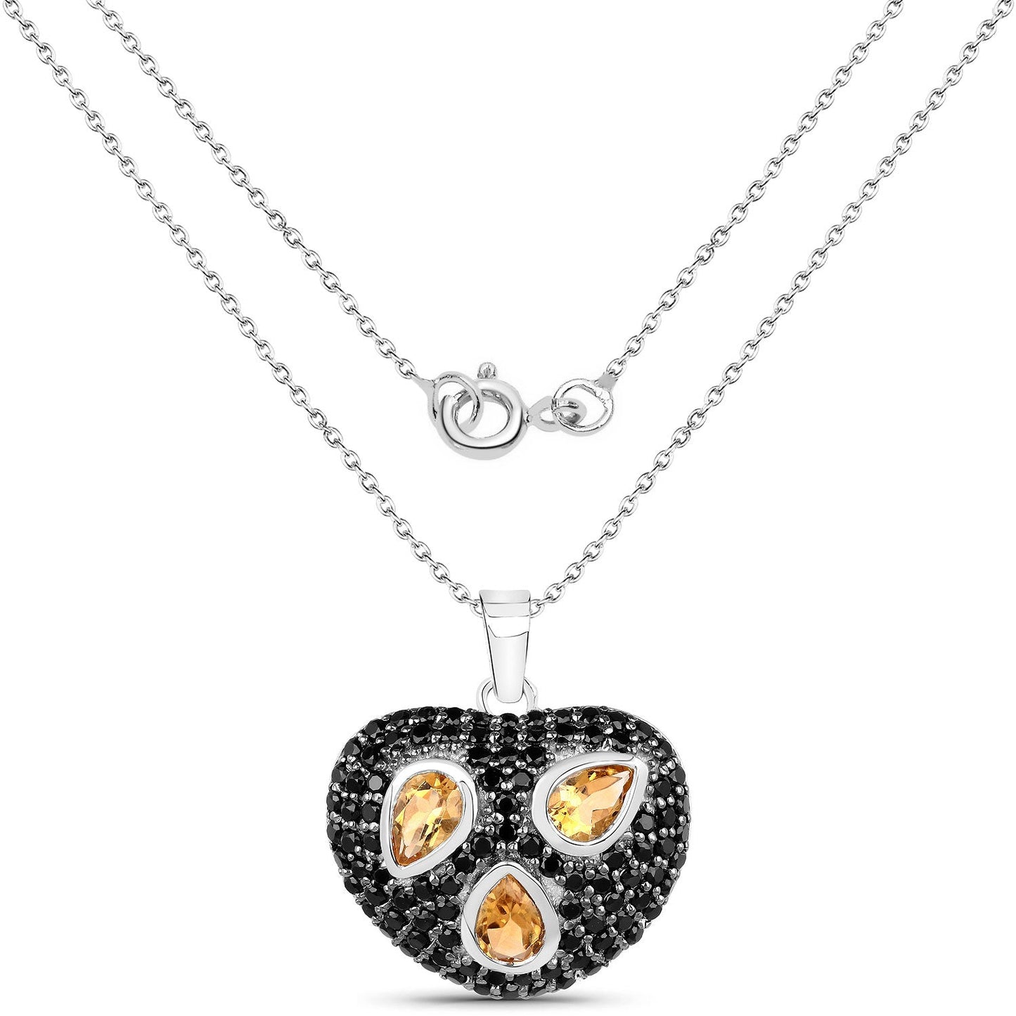3.19 Carat Genuine Citrine and Black Spinel .925 Sterling Silver Pendant