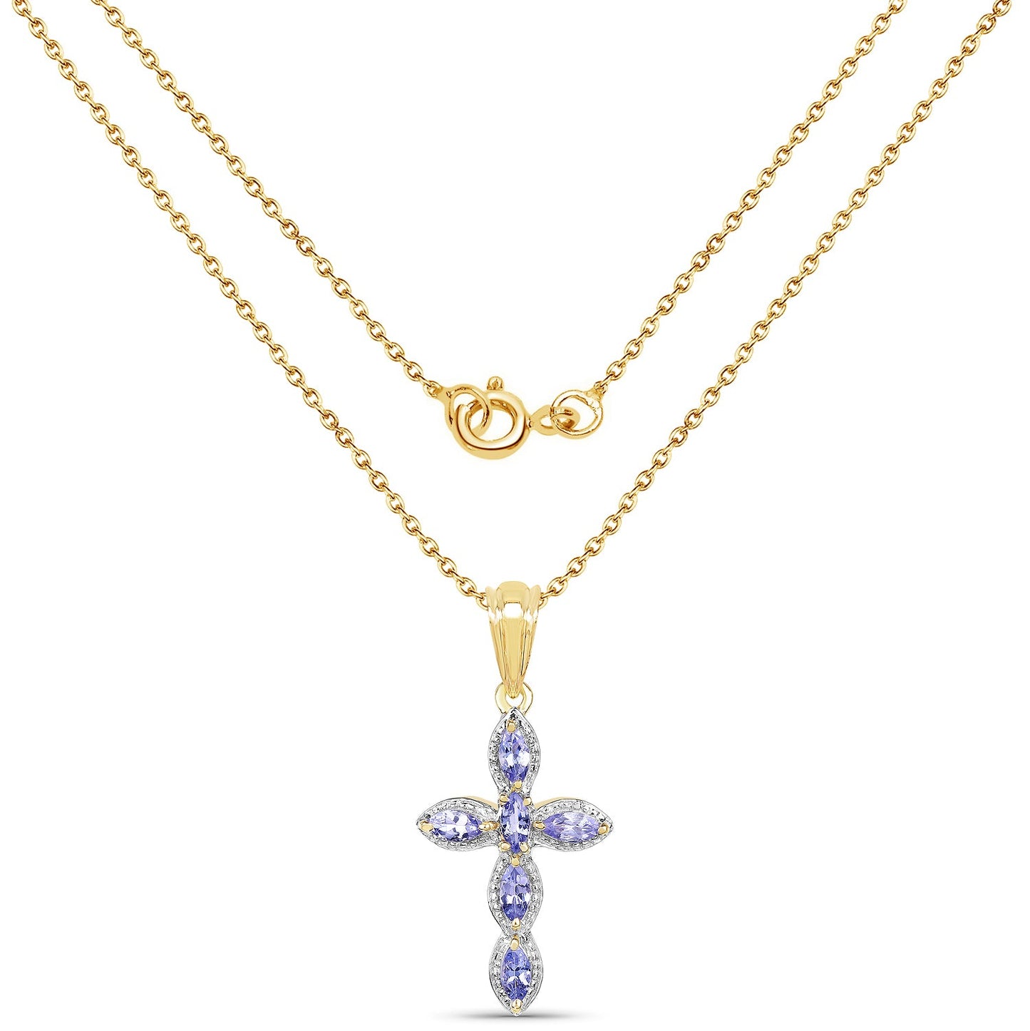 14K Yellow Gold Plated 0.84 Carat Genuine Tanzanite .925 Sterling Silver Pendant