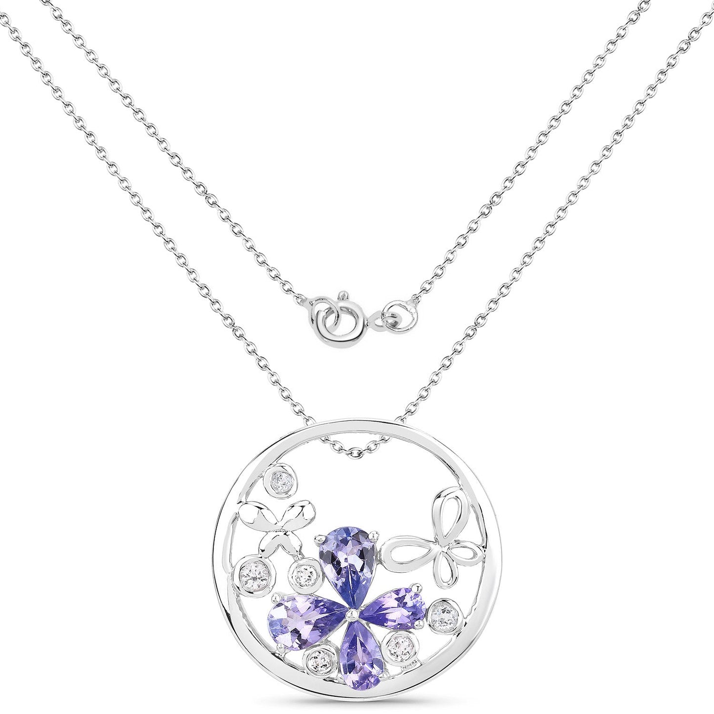 1.33 Carat Genuine Tanzanite and White Topaz .925 Sterling Silver Pendant
