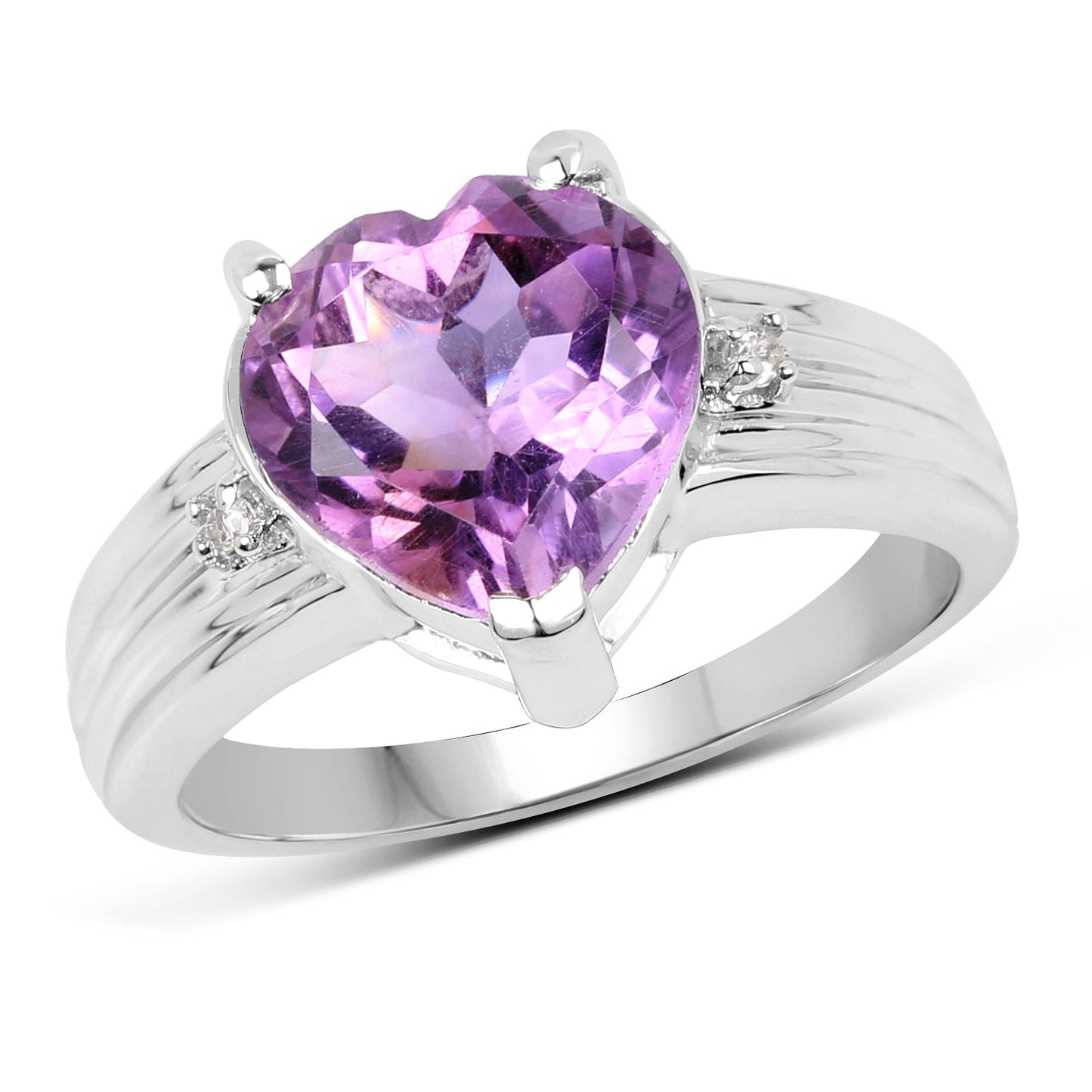 3.03 Carat Genuine Amethyst and White Topaz .925 Sterling Silver Ring