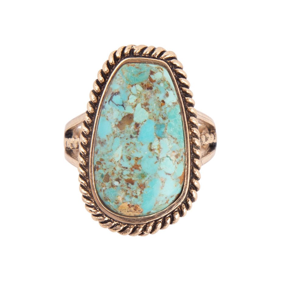 Roped Blue Turquoise Golden Ring