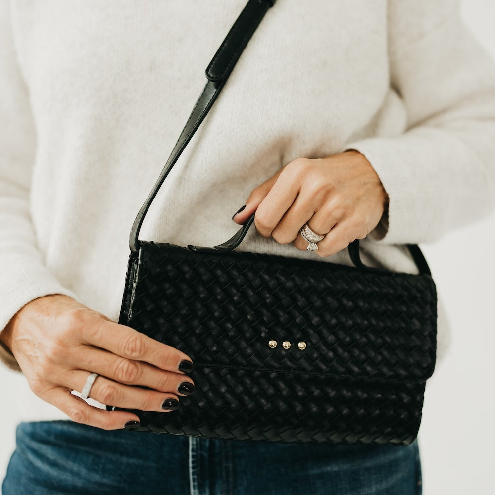 Urban Foldover Woven Vegan Leather Convertible Clutch