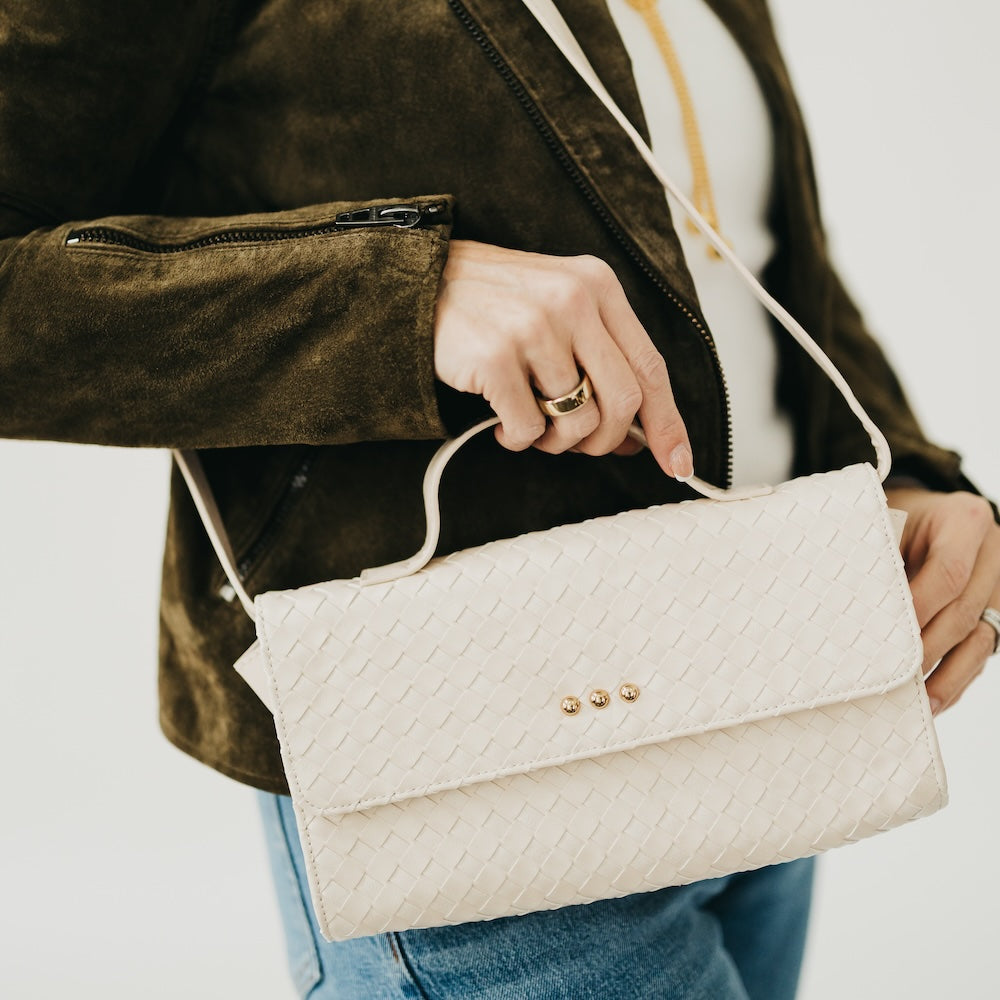 Urban Foldover Woven Vegan Leather Convertible Clutch