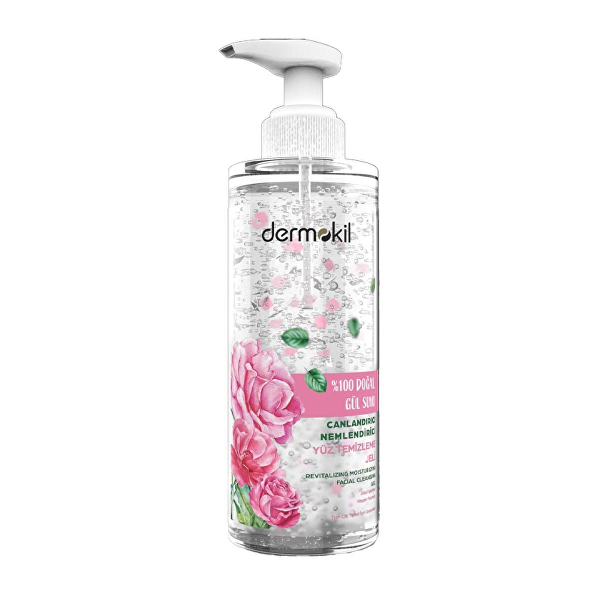 Dermokil Natural Rose Water Facial Cleansing Gel - Gentle Hydrating Face Wash for Sensitive Skin with Peptide & CICA - 200ml