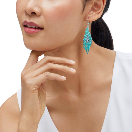 Silpada Tranquil Cascade Sterling Silver Teal Seed Bead Earrings