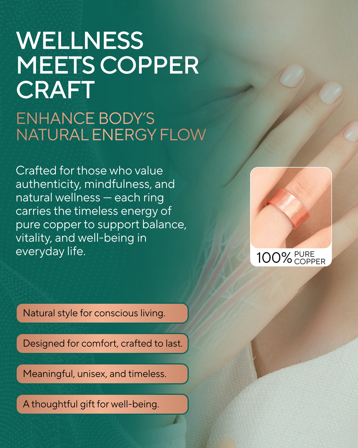 Pure Copper Rings – Hammered (10mm)