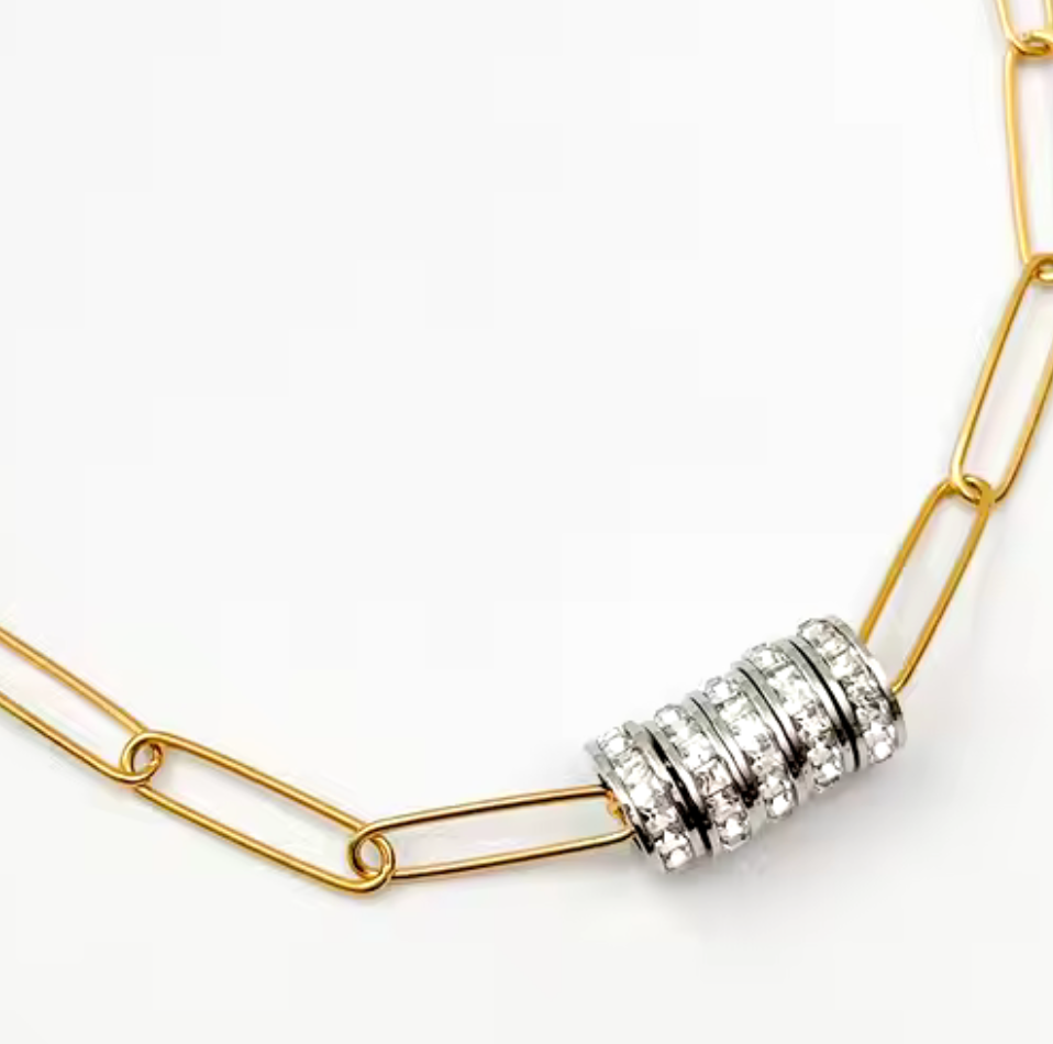 Mia Paperclip Necklace-Pavé Rings-Stainless Steel- 14K CZ
