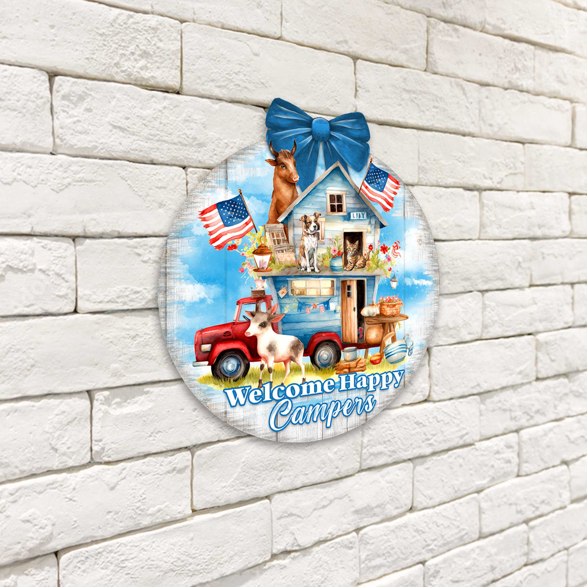 Welcome Happy Campers Sign Front door welcome sign Main entrance banner Welcome sign - Wooden front porch decor - 933114H