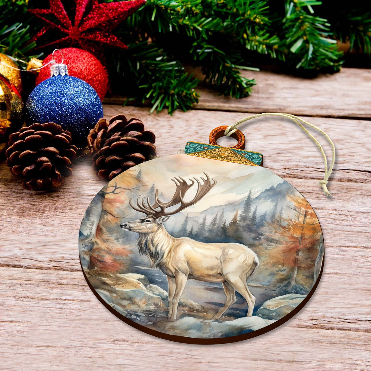 Elk in Alaskan Heights Wooden Ornaments by G.Debrekht - Wildlife Holiday Decor - 870056