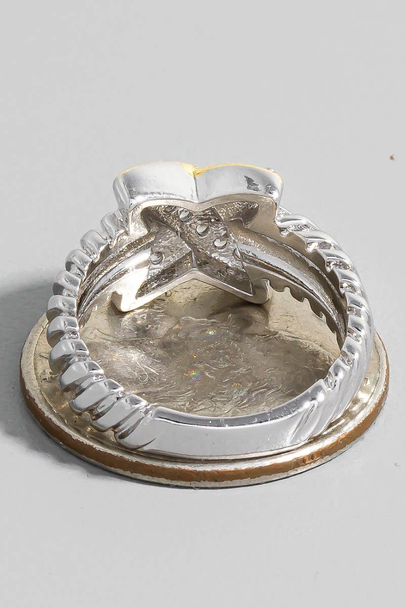 Bague The Looks by Fame avec double ton, pavé de zircones cubiques et bande texturée