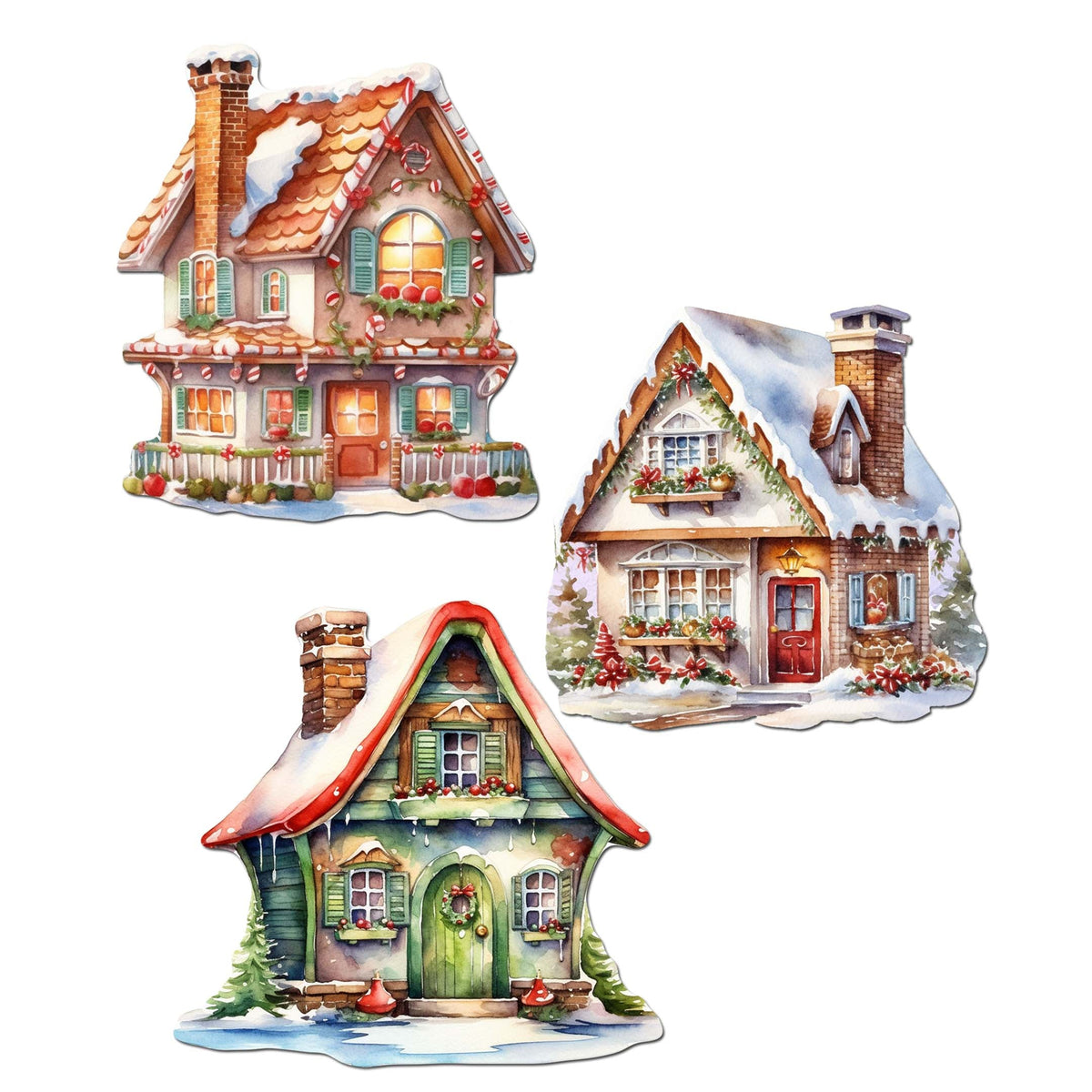Dream Houses Clip-On Eco Wood Decorative Ornaments Set of 3 by G. Debrekht - Christmas Decor - 8091029C-S3