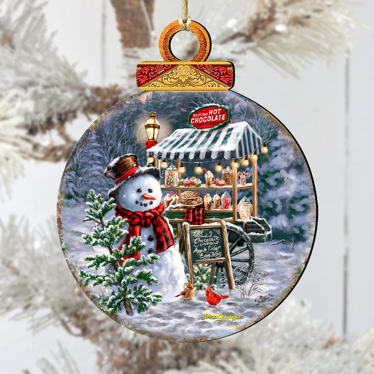 Hot Chocolate Stand - Frosty Fun Wooden Ornaments by D. Gelsinger Christmas Santa Snowman Decor - 8611087-DG