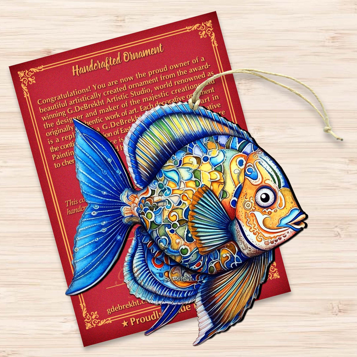 Wooden Christmas Tree Decorations - Blue Fish Wooden Ornaments by G.Debrekht Coastal Holiday Decor - 8688301