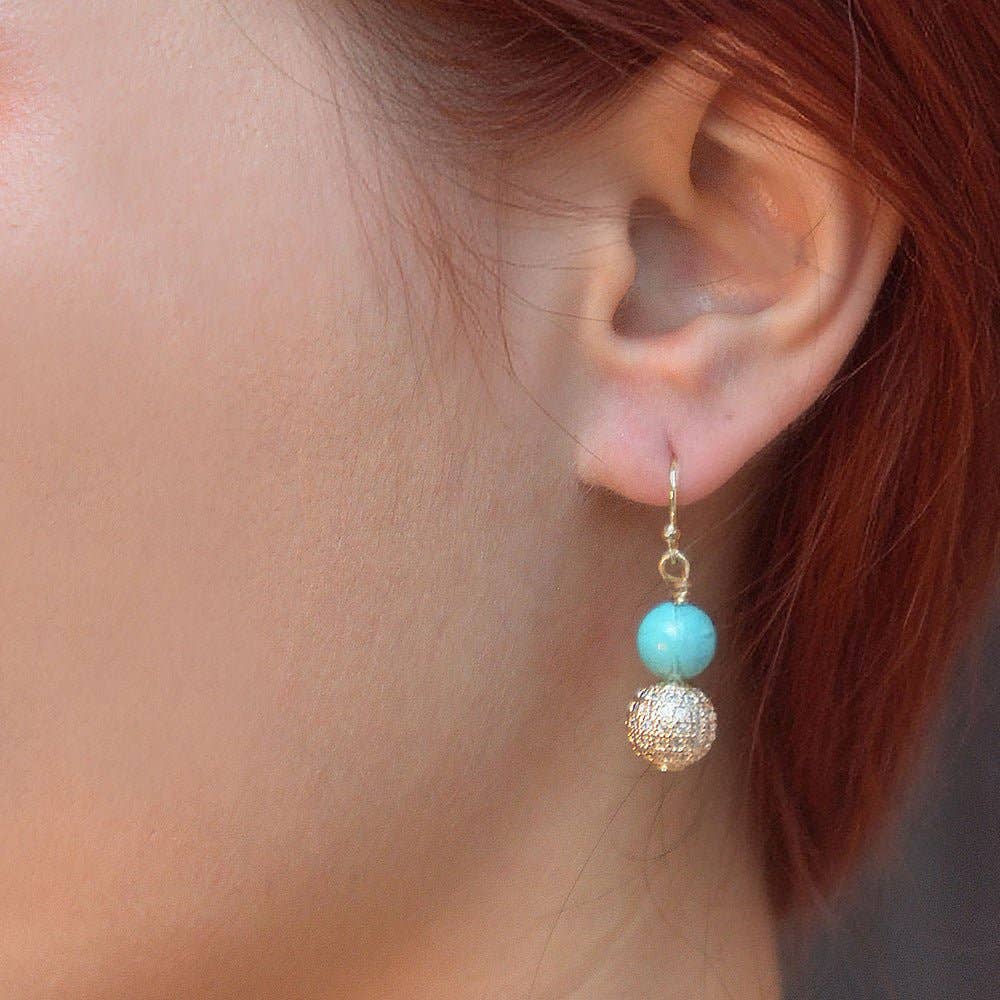 Barse Jewelry Hepburn Pave and Blue Magnesite Golden Drop Earrings