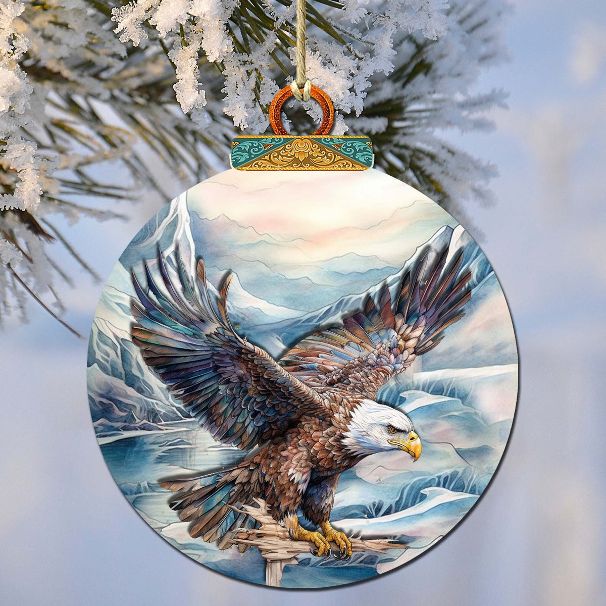 Bald Eagle in Alaska's Sky Wooden Ornaments by G.Debrekht - Wildlife Holiday Decor - 870064