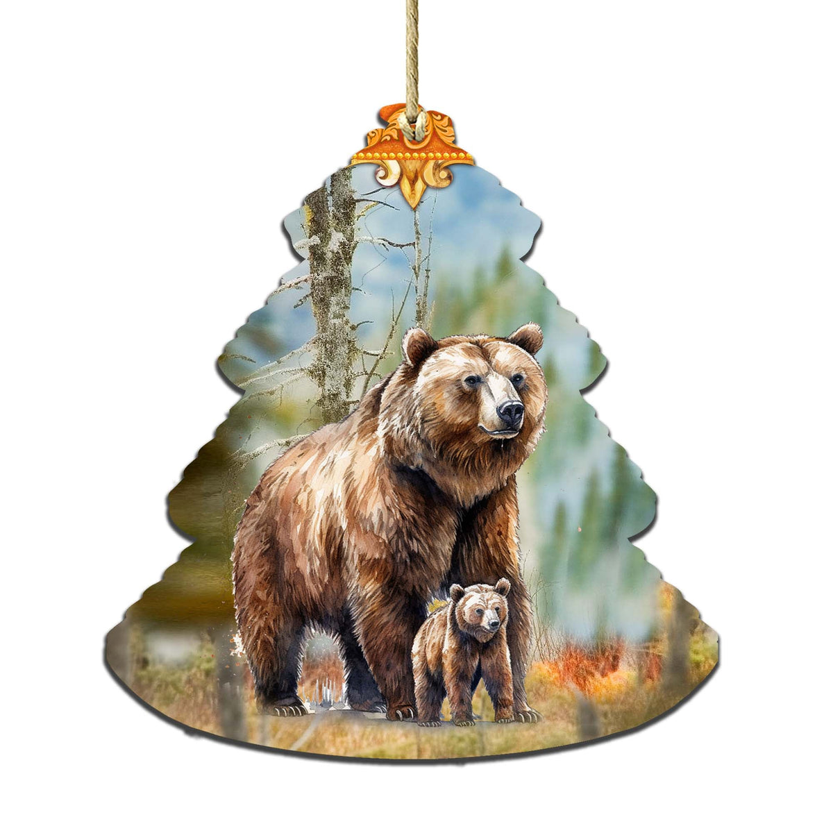 Grizzly Family Glade Tree Wooden Ornaments by G.Debrekht - Wildlife Holiday Decor - 870009