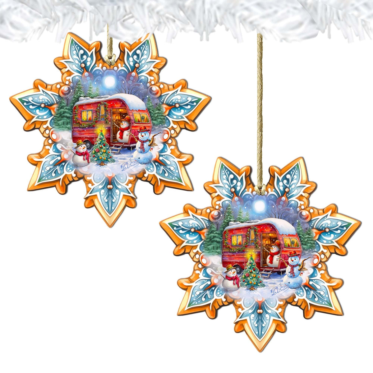 Snowman's Family Snowflake Wooden Ornaments by G. Debrekht - Christmas Santa Snowman Decor - 8688428