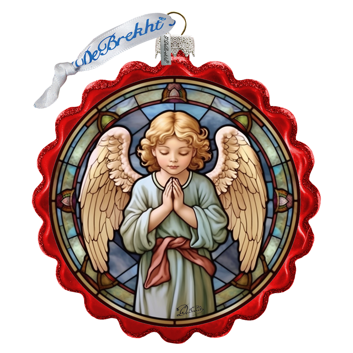 Little Angel Wreath Glass Ornament by G. Debrekht - Nativity Holiday Décor - 759-055