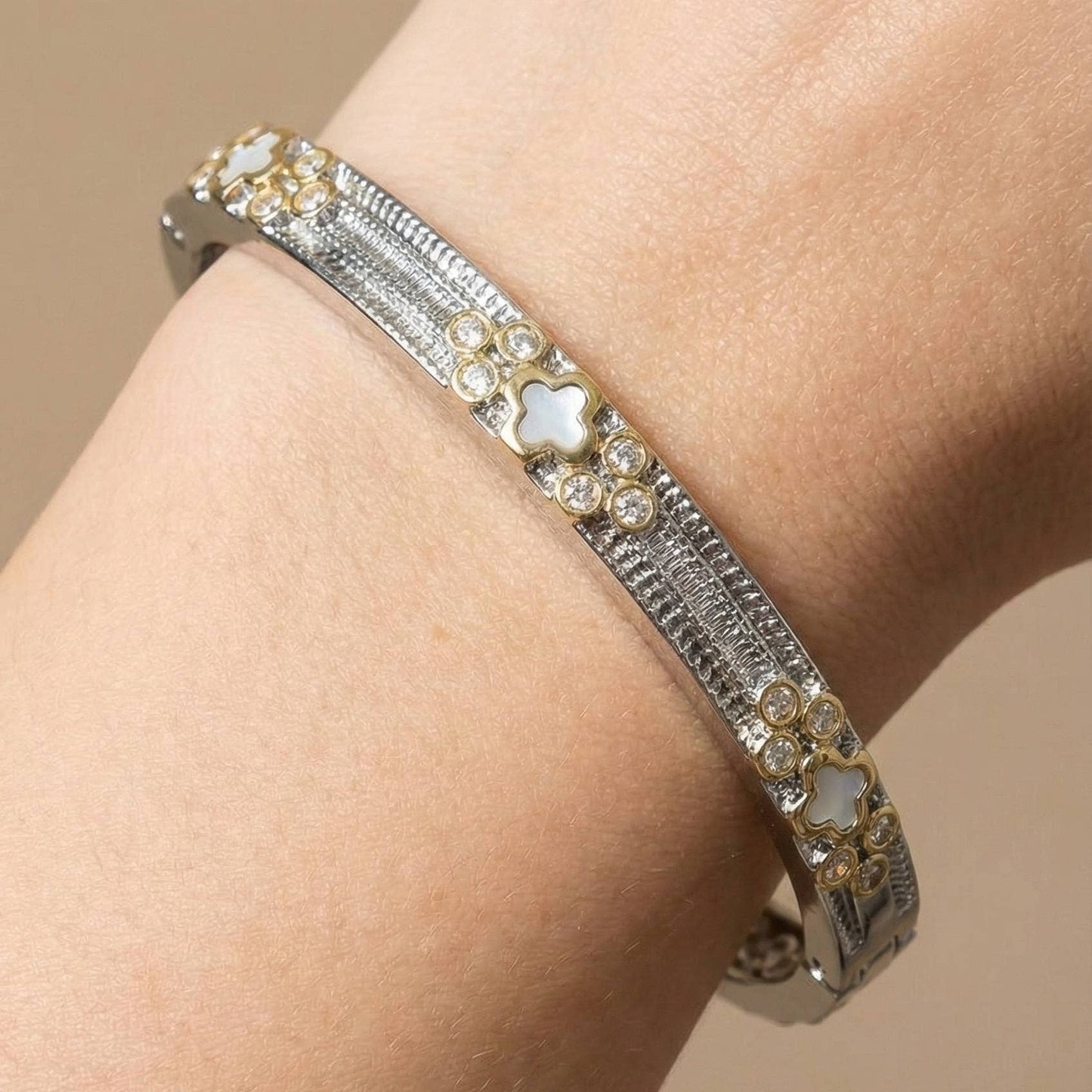 Anarchy Street Gold Plated 2 Tone Intricate Hinge Bangle Bracelet