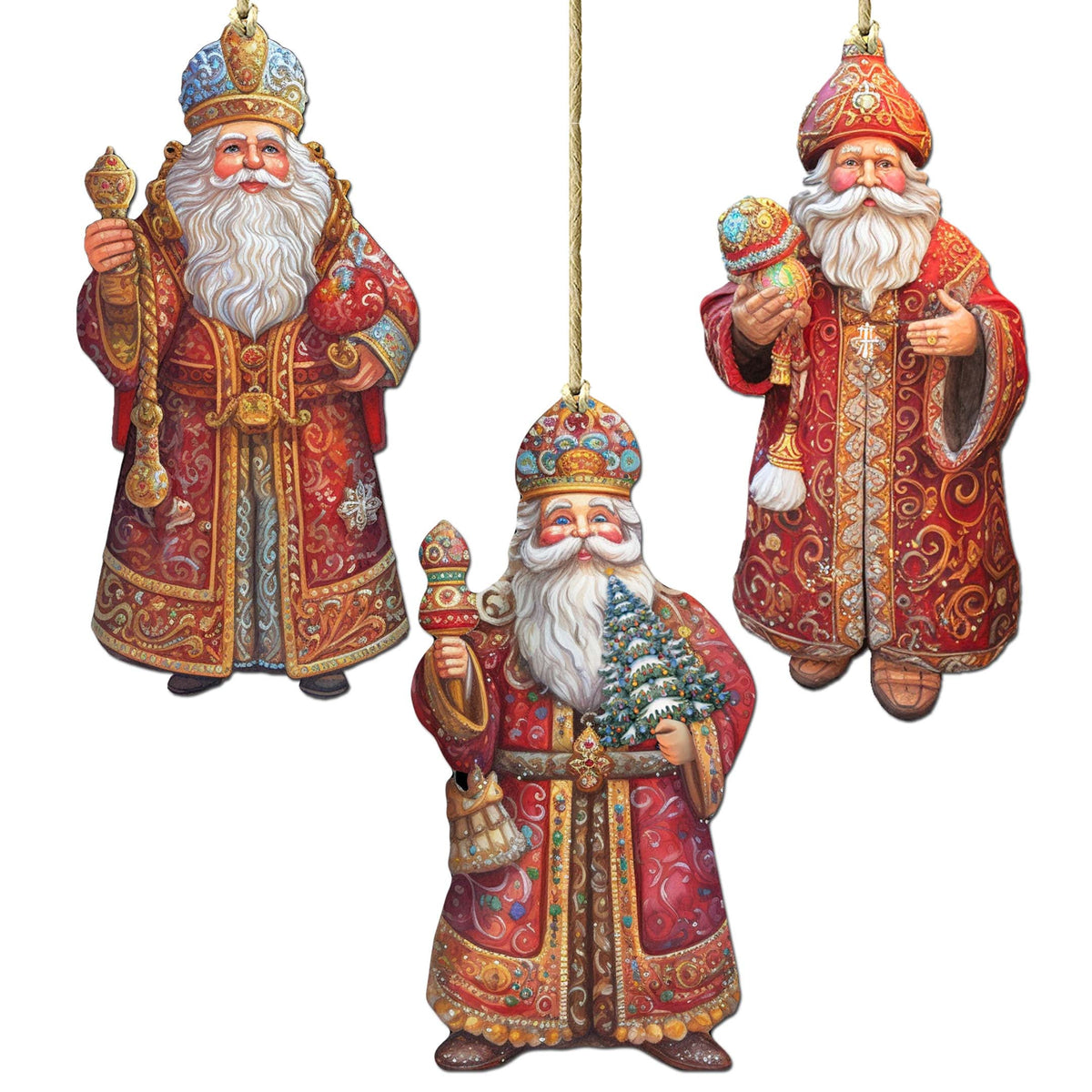 Santa Decorative Eco Wood Ornaments Set of 3 by G. Debrekht - Christmas Decor - 8091032-S3