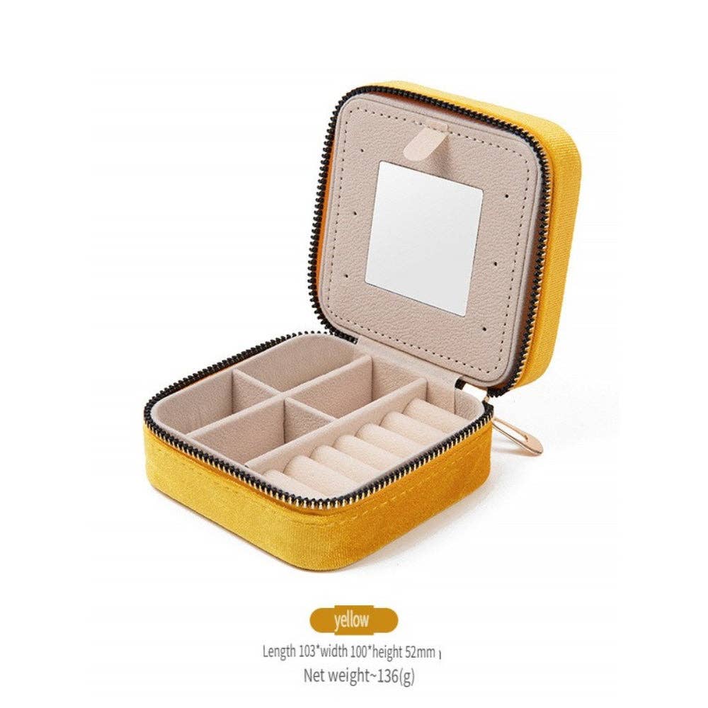 Velvet Zipper Jewelry Case with Mirror Women N6E061