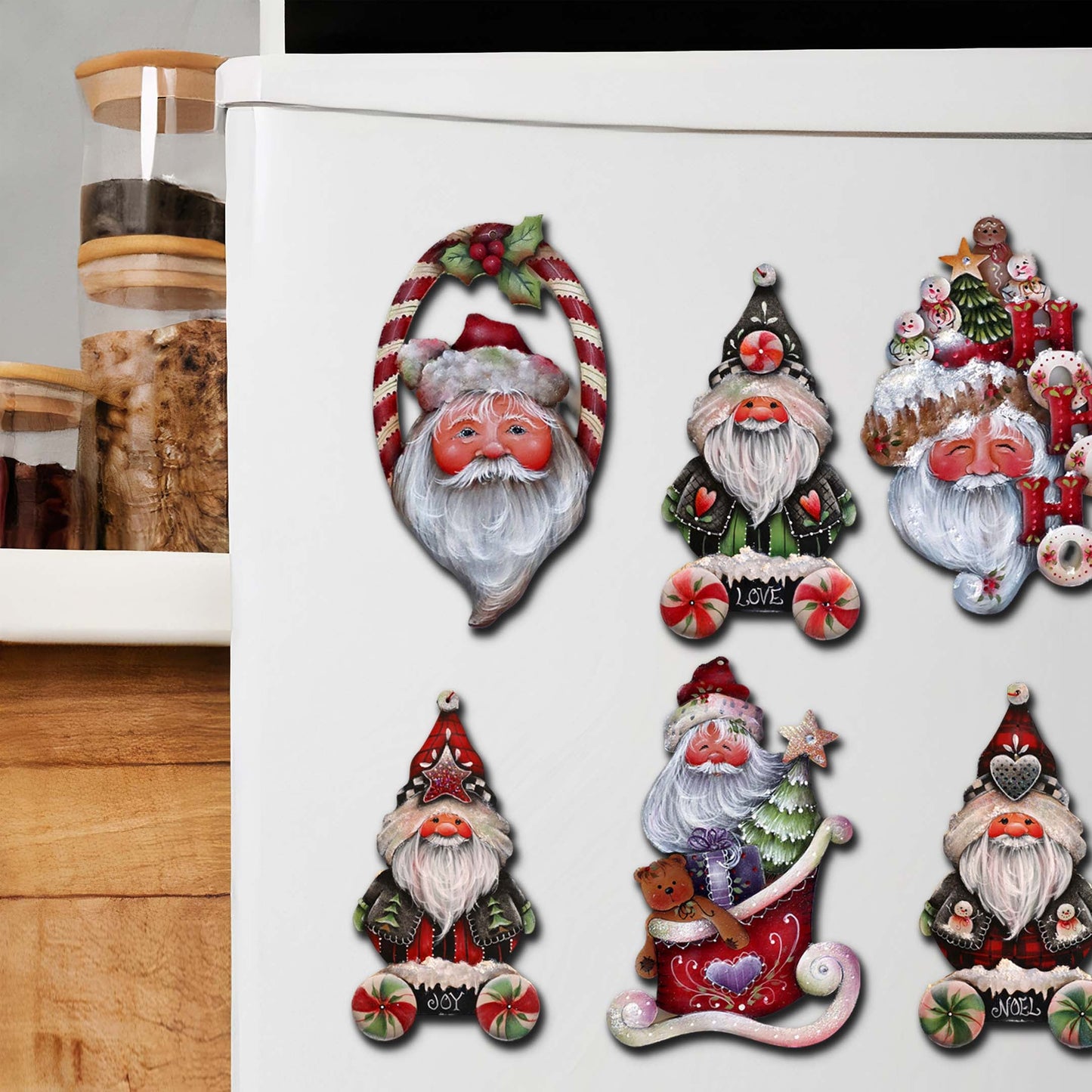 Magical Baby Santa Decorative Eco Wood Magnets Set of 6 by Jamie Mills-Price - Christmas Santa Snowman Décor - 8090051G-S6