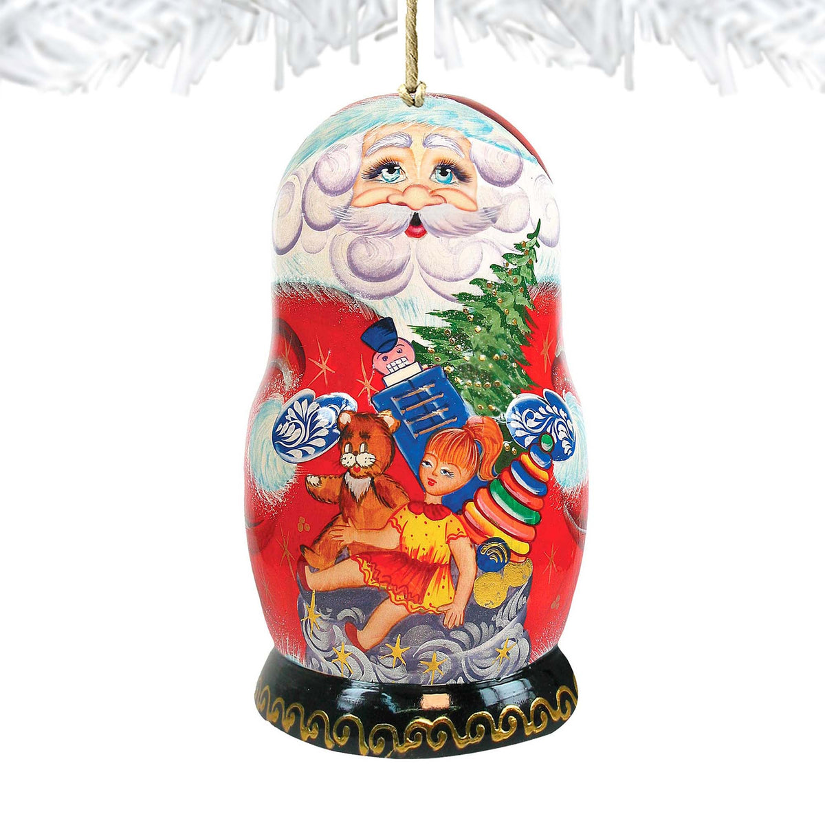 Matreshka Santa Doll Wooden Ornaments by G. DeBrekht - Christmas Santa Snowman Decor - 8110716