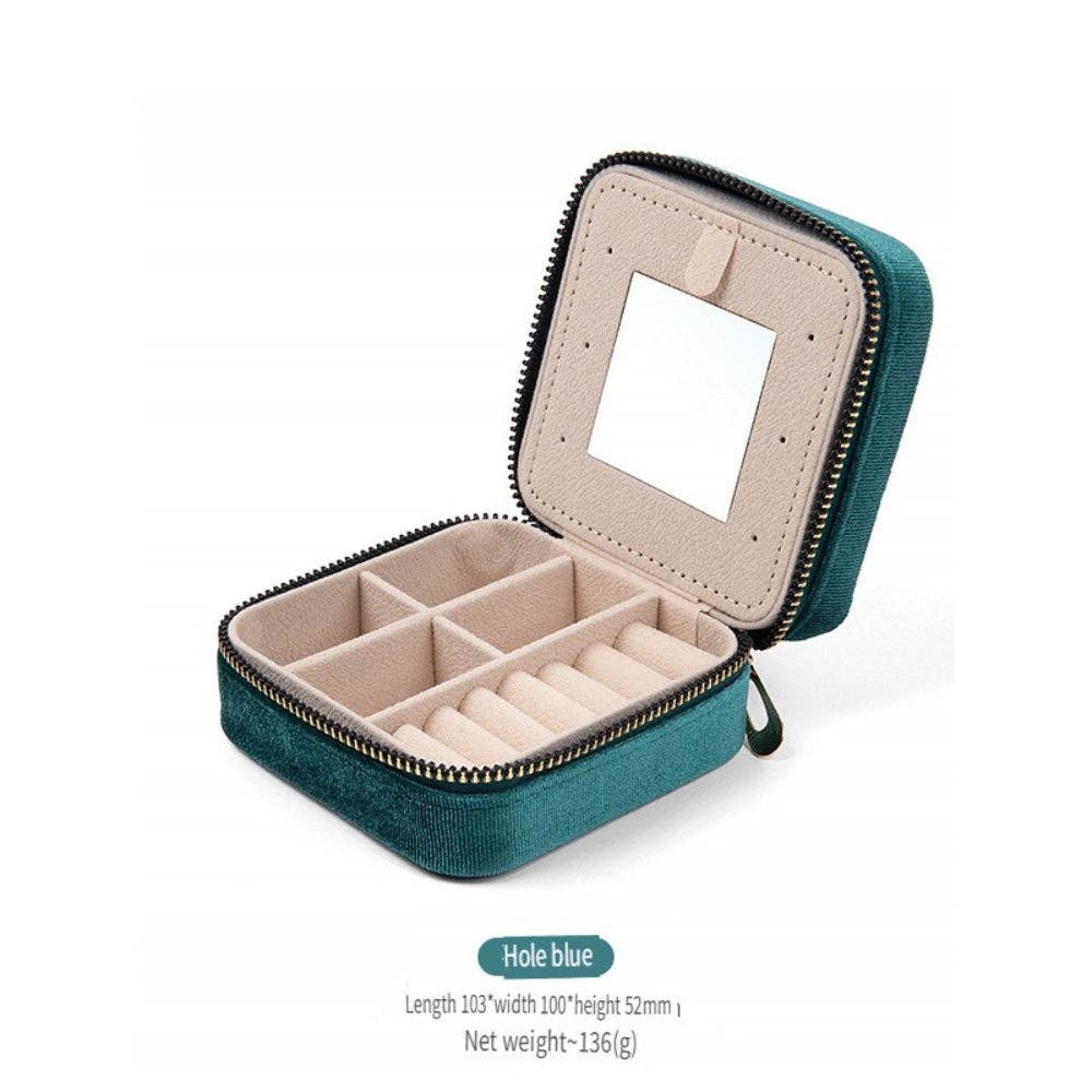 Velvet Zipper Jewelry Case with Mirror Women N6E061