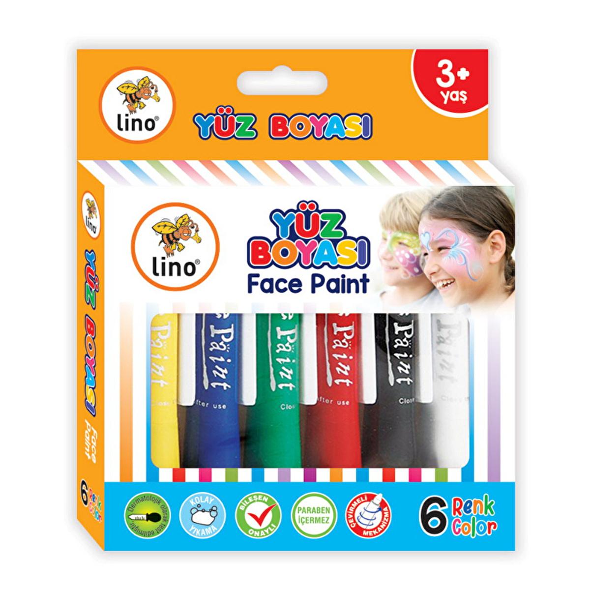 Lino Washable Face Paint Set - 6 Colors, Water-Based, Dermatologically Tested
