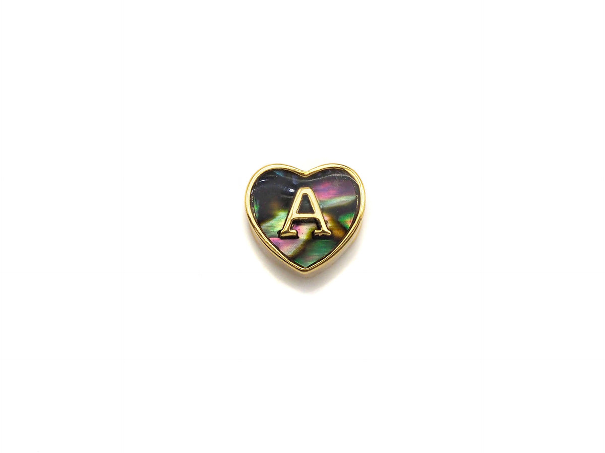 New Trendy Abalone Gold Heart Beads, A-Z 26 Initials Letter Space Beads, Initial Letter Charm, 7x9x10mm,sku#G421