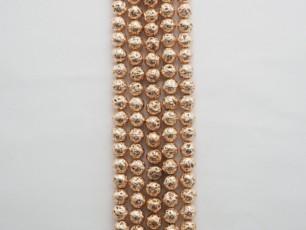 Wholesale Rose Gold Plated Lava Round Beads, 4mm/6mm/8mm/10mm/12mm Rose Gold Gemstone Beads,15.5" Full Strand,SKU#S111