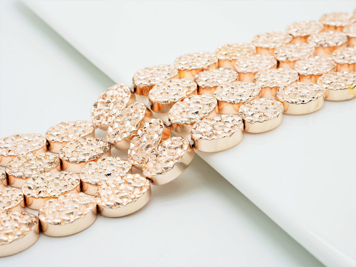 Natural Light Rose Gold DRUZY STYLE Hematite,10x14mm Oval Gemstone Beads, 16inch full strand,Rose Gold Metallic Beads,SKU#S106