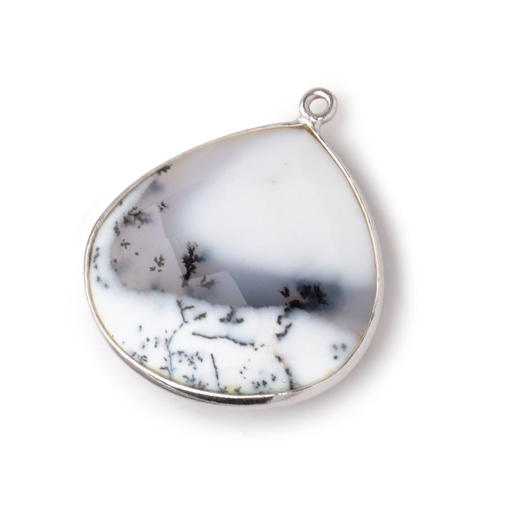 26x26mm Silver Bezel Dendritic Opal Faceted Heart Focal Bead Pendant 1 piece