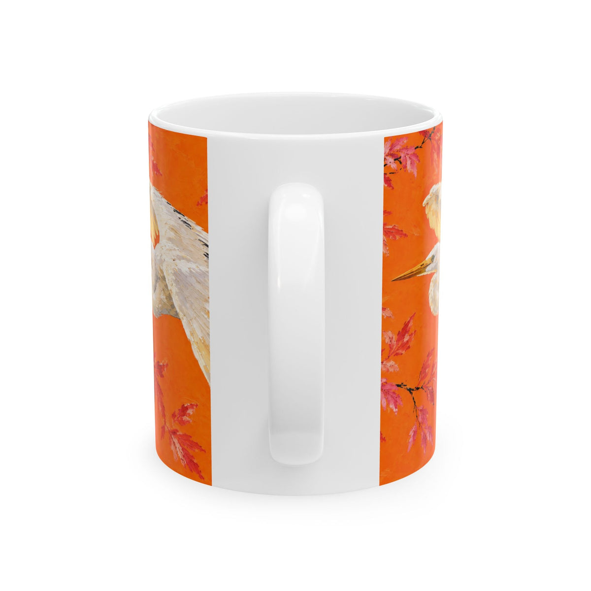Jamaica Bay Great Egret Ceramic Mug — Orange Coffee or Tea Cup (11oz)