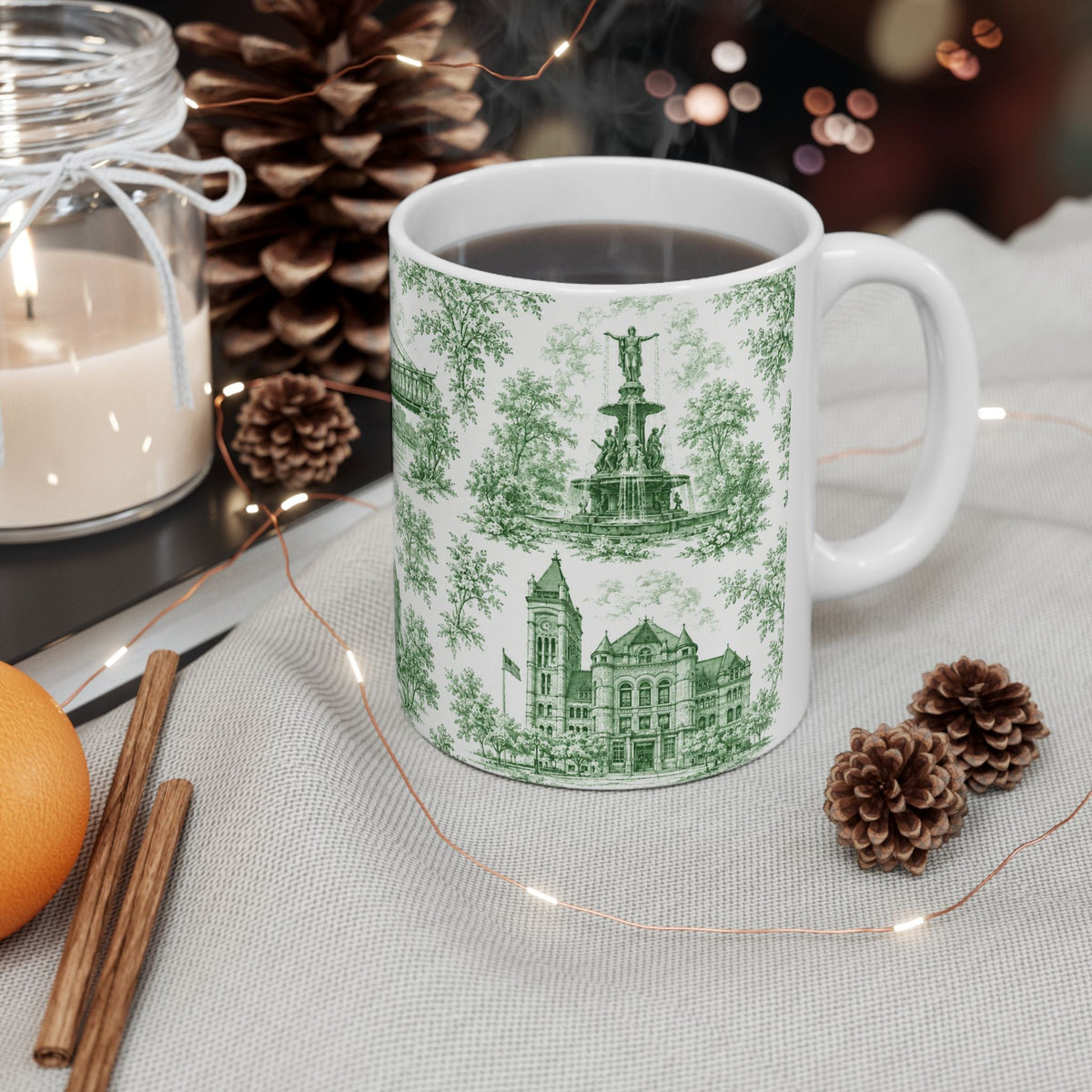 Cincinnati Blue Toile de Jouy Ceramic Mug — Coffee mug 11oz