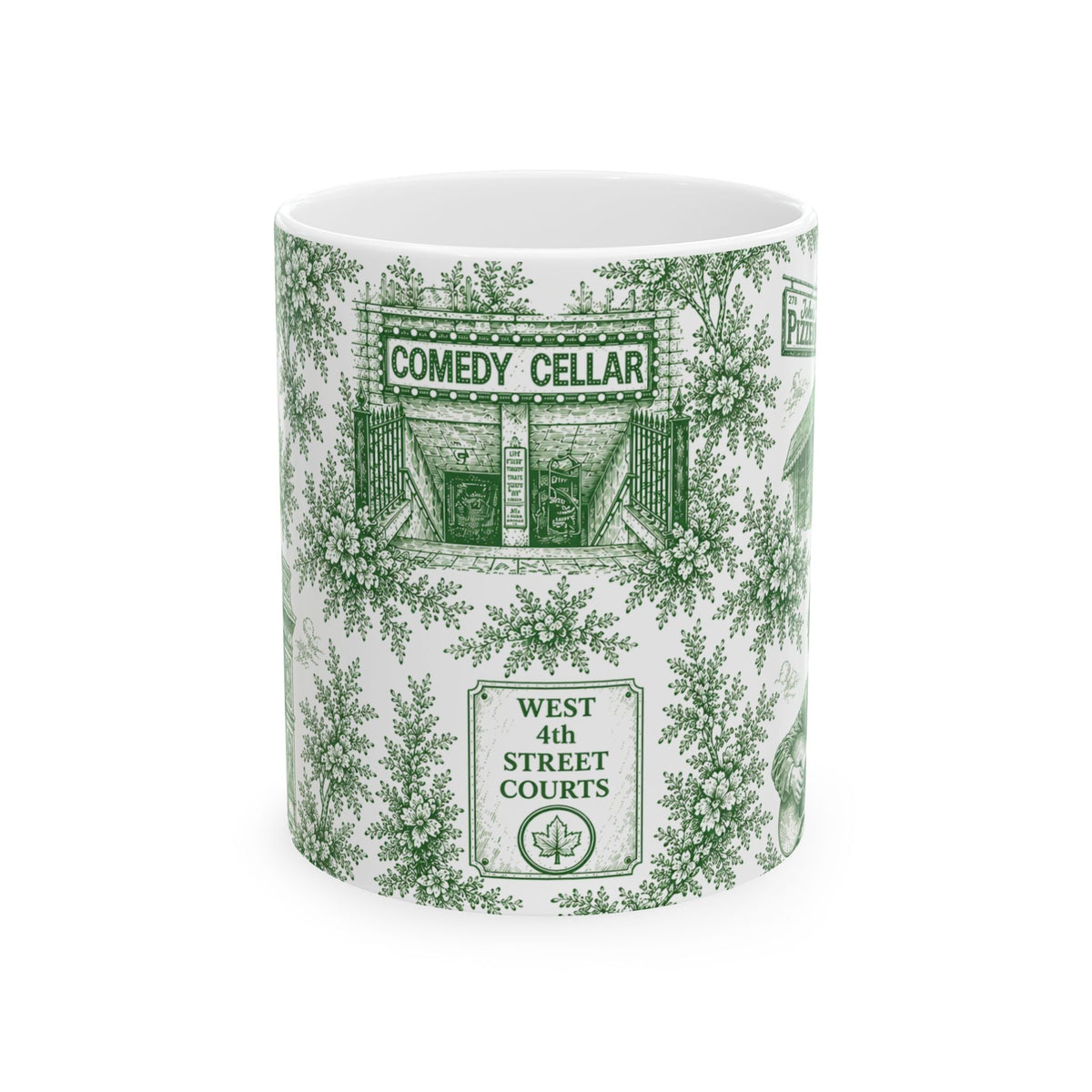 Greenwich Village Green Toile de Jouy Mug | NYC Chinoiserie Ceramic Coffee Cup
