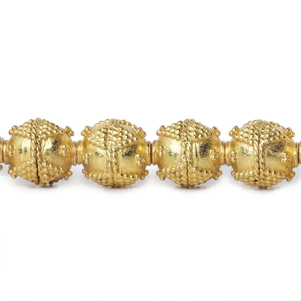 10mm 22kt Gold Plated Copper Bead Round Miligrain Triangle 8 inch 18 pieces